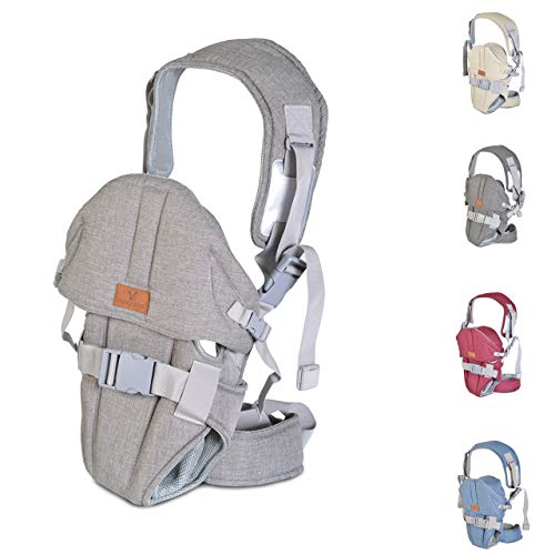 Cangaroo Babydrager Sweety, Ademend, Afneembare Cap, van 3,6 kg tot 13 kg, Kleur: Lichtgrijs