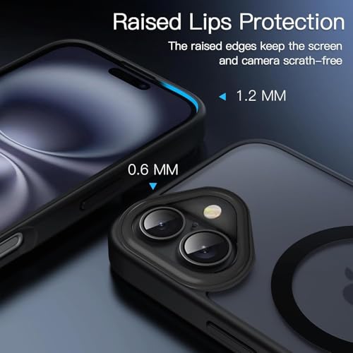 Image of VONZEE Magnetic Guard Case for iPhone 16 (6.1 inch) | Compatible with MagSafe | Translucent Matte Hard PC Back + TPU Bumper | Anti-Scratch Shockproof Slim Phone Cover (Black)