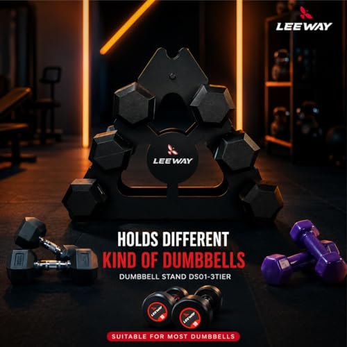 Image of Leeway Dumbbell Stand for Home | A- Frame 3-Tier Dumbbell Rack Stand for Home Gym Workout | Heavy Duty Dumble Weight Rack | Space-Saving | Dumbell Holder (1, Black, Small 3 Tier Dumbbell Stand)