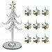 Tabletop Christmas Tree - Spun Glass with Gold Trimmed Star - Includes 9 Iridescent Crystal Snowflake Ornaments - Mirrored Base is 2 3/4