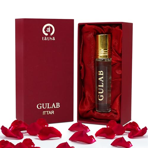 Image of Tatha Rose Attar Original | 100% Gulab Itra | Alcohol-Free Roll-On Perfume for Women & Men | Long-Lasting, Stress Relief & Romantic Scent | Ideal Gift | Gulab Attar | Without alcohol (10 ML)