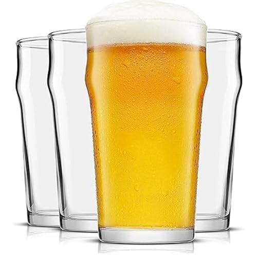 Image of Light In The Dark British Beer Glasses Set of 4 - 20oz Imperial Pint Glass | Pint Beer Glasses & British Pint Glasses for Home Bar, Craft Beer Lovers & Gifting