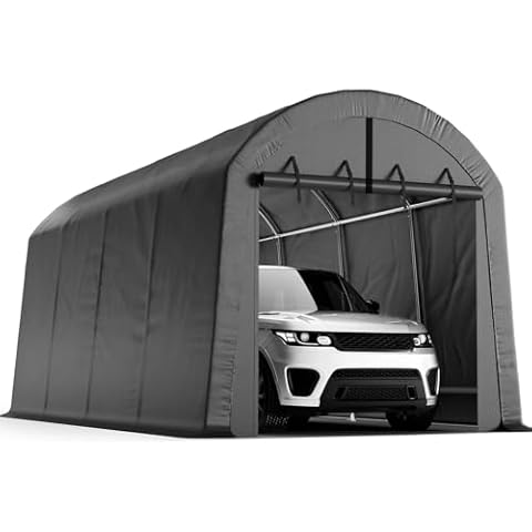 WELYAS 12×20 FT Heavy Duty Carport Shelter with Metal Frame, Round Style Roof Shed for Outdoor Storage, Outside Car Port, Shelter, Tent, Canopy for Truck Boat, RV, SUV (10×20 FT, Round Roof) Cover