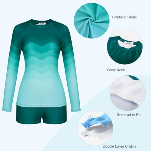 JASAMBAC Womens Rash Guard UV UPF 50+ Long Sleeve Surfing Two Piece Swimsuits with Built in Bra2