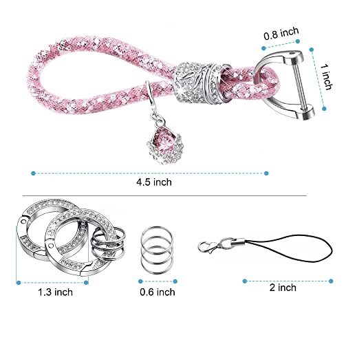 Plusroc Crystal Car Keychain For Women Bling Rhinestones Key Chain Ring Car Key Accessories, Pink #TOP1