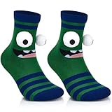 Jamntower Christmas Crazy Silly Socks Monster Wacky Funny 3D Eyes Novelty Fashion Cartoon Fuzzy Christmas Stockings Gifts(Green,S,Striped)