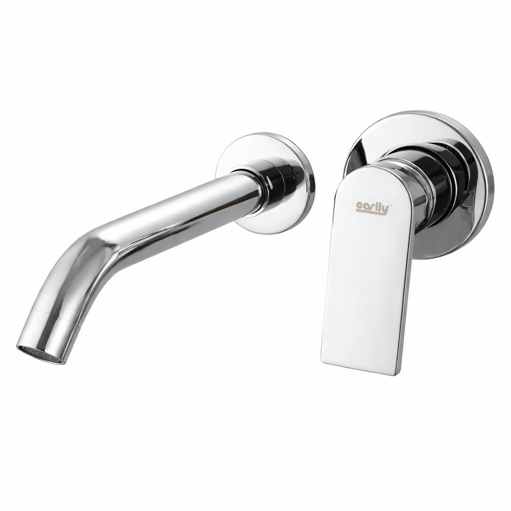 Topolenashop Rubinetto Lavabo Incasso a Parete Cromato – Miscelatore Monocomando per Lavandino Bagno con Bocca a Muro, Cartuccia Ceramica 35 mm, Design Moderno 2 Fori | 94006