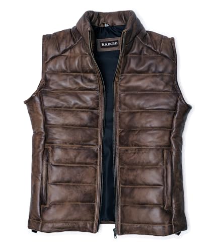 Mens Brown Quilted Lambskin Leather Vest With Removable Hood - Men Sleeveless Casual Style Motorcycle Puffer Jacket4
