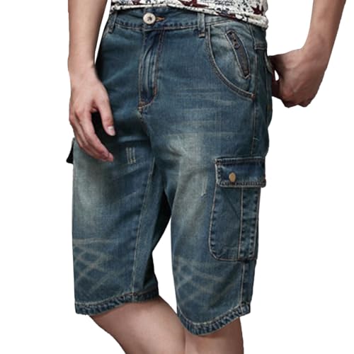 Vhersily Pantalones cortos vaqueros para hombre, pantalones cortos de verano con bolsillos laterales, pantalones vaqueros cómodos y frescos cierre de cremallera botones elásticos versátiles Slim Fit a