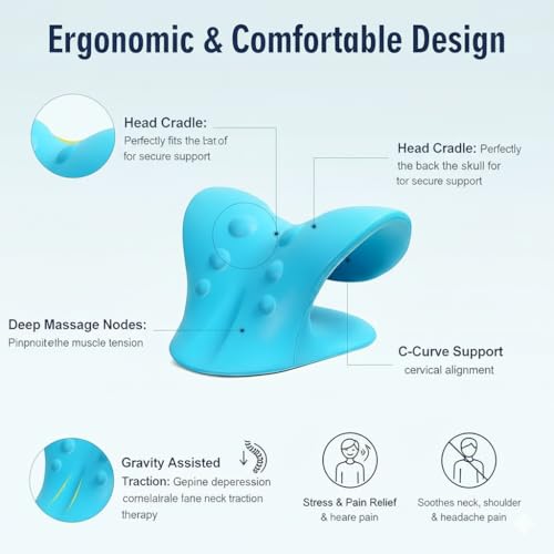 Image of DOLTAS Neck Support Stretcher - Cervical Traction Device for Neck & Shoulder Pain Relief, Massage Relaxer, Acupressure Chiropractic Support (SKY BLUE)