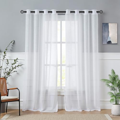 AOOSA 2 Piezas Cortinas Blancas Transparentes,Cortinas de Suaves Poliéster con Ojales,Cortinas Modernas para Sala de Estar, Dormitorio, Puerta Francesa(142x228cm)