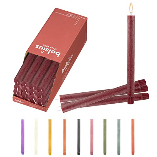 bolsius 16 pack velvet red rustic household candles - 10.5 inch - premium european quality - 13 burn hours - includes natural plant-based wax - unscented dripless & smokeless décor candlesticks