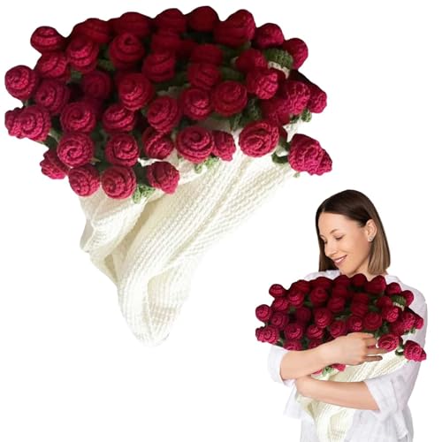 KMLSHLL Finished Rose Bouquet Blanket, 43.3 in Handmade Crochet Flower Bouquet Blanket, Knitted...