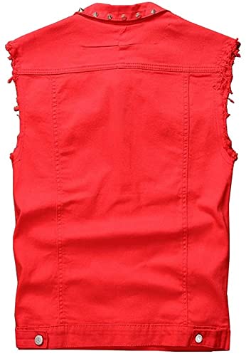 Image of Lazutom Men's Punk Denim Vest Sleeveless Lapel Jean Jackets Waistcoat with Rivets