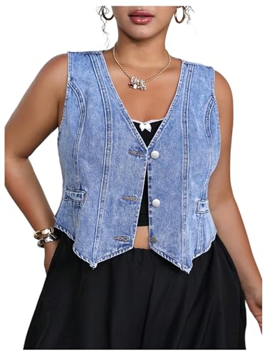 Amazon.com: GORGLITTER Women's Denim Vest Sleeveless Jean