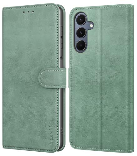 Leacckl Handyhülle für Samsung Galaxy A16 4G/5G Hülle, Premium PU Leder Brieftasche Stoßfeste [Kartenfächern] Schutzhülle Klapphülle Flip Case, Grün
