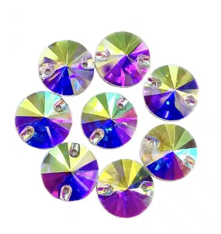 Solasta Round Crystal AB Sew On Rivolli Flatback with 2 Holes Rhinestones for Clothes Crafts Sewing Beads Decorations (14mm 35pcs)