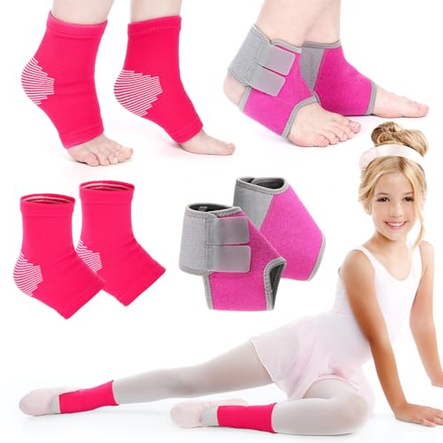 Image of Tarpop 2 Pairs Kids Ankle Brace Set Foot Support Stabilizer Wraps Protector Guard Knitted Ankle Sleeve Sock Support Compression Socks for Injury Prevention(Pink,Large)