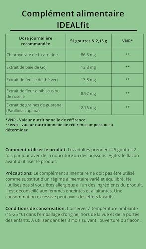 IDEALFIT tropfen von Idealica 100% natürliche Tropfen zum Abnehmen | Gewichtskontrolle und Appetitunterdrückung | L-Carnitin | Goji-Beeren | 20ml
