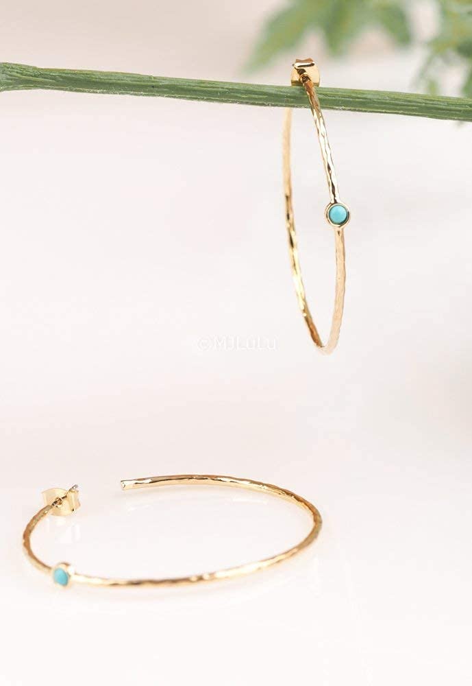 14K Gold-Plated Dainty Hoop Earrings with Simulated Blue Turquoise - Lightweight, Hypoallergenic, Chic Boho Design for Versatile Everyday Elegance - delicate minimal Jewelry by 3