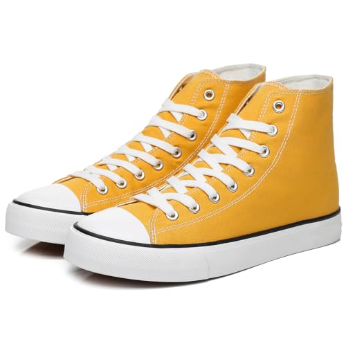 Image of yageyan Mens High Top Canvas Sneakers Fashion Lace up Walking Shoes Casual Classic(green13) Yellow
