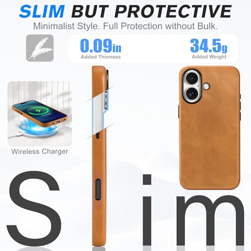 Coque iPhone 17 fine antichoc cuir véritable marron rétro - 6