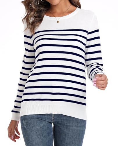 Image of QUALFORT Women's 100% Cotton Sweater, Basic Lightweight Long Sleeve Pullover