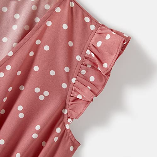 IFFEI Mommy and Me Dresses Outfits Family Matching Dots Pink Ruffle Flutter-Sleeve Dress for Mother and Daughter4