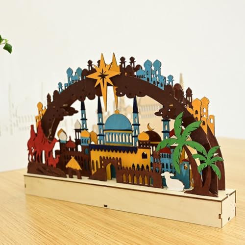 Decoración de mesa con castillo de Eid Mubarak de madera 6