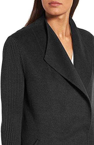 Kenneth Cole New York Women's 17LMW595 Double Face Wool Blend Jacket with Knit Sleeve - Black - L3