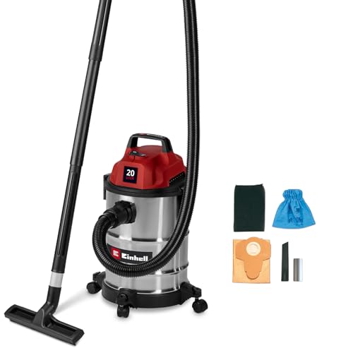 Einhell Nass-Trockensauger TC-VC 2045 S (900 W 180 mbar Saugleistung 20 L Edelstahlbehälter Rollen Zubehörhalterung inkl. div. Filter und Düsen)