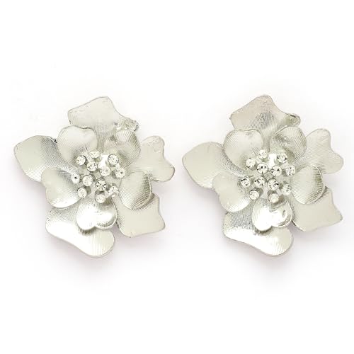 Zeneme Elegant Floral Shaped White Cubic Zirconia Studded Earrings for Women & Girls (Silver)