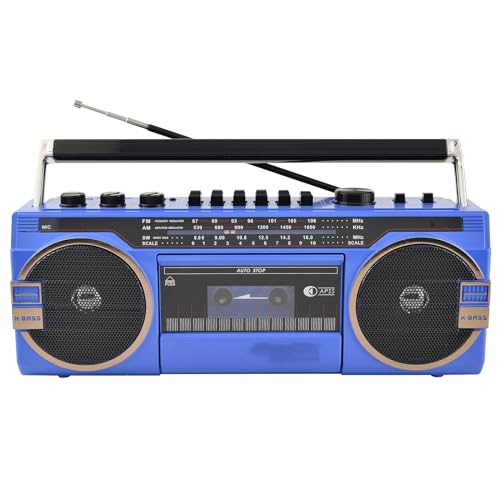 Classic 80s Retro Boombox - Reproductor de CD portátil y grabadora de casete con radio AM/FM, Bluetooth, perillas de ajuste de volumen, perfecto para reuniones familiares y viajes
