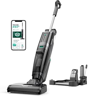 Tesvor R5 Cordless Wet Dry Vacuum Cleaner and Mop, Smart All in One Upright Cleaners with Self-Cleaning and UV Disinfction for Hard Floors and Area Rugs, Two-Tank, Long Runtime, Ideal for Daily Messes