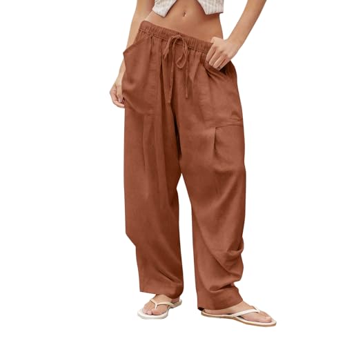 Pantalon large et léger en lin pour femme idéal pour le yoga et le casual
