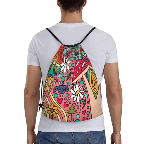 Retro Mushroom Bag for Women Men Drawstring Backpack Bag Sport Gym Sackpack Bag2