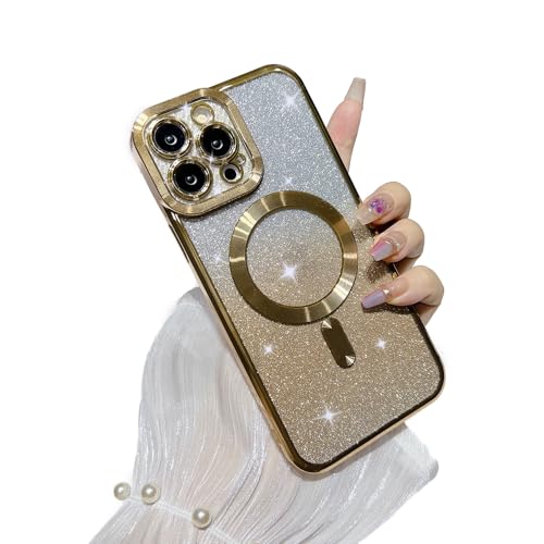 Magnetic for iPhone 16 Pro Max Case, [Compatible with MagSafe] [Full Camera Protection] Clear Glitter Gradient Sparkle Luxury Slim Phone Cases for iPhone 16 Pro Max, Shockproof Case for Women Girls -  Dawkoi, 16MAX Glitter-YL