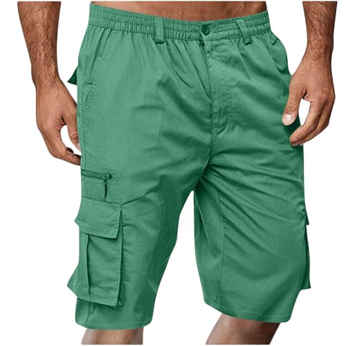 Image of Men Cargo Shorts Elastic Waist Outdoor Casual Shorts Stretch Drawstring Summer Baggy Joggers Short with Pockets