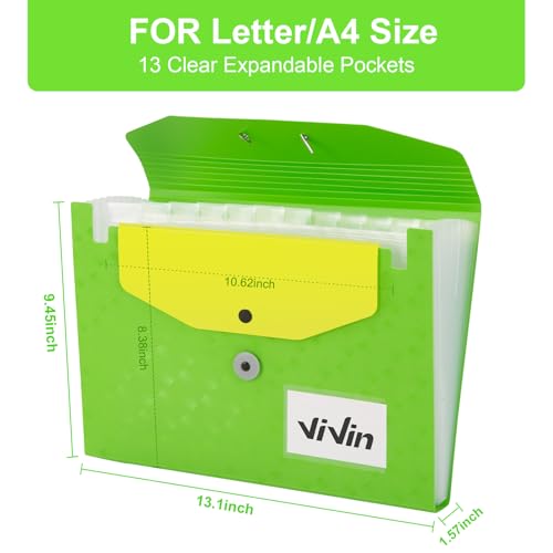 ViVin Organizador expansível de pasta de arquivo, pasta sanfonada de 13 bolsos com bolso extra e eti
