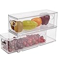 Taiuloo 2 Pack Stackable Refrigerator Organizer Bins with Pull-Out Drawer, Clear BPA-Free Food Storage Containers for Fridge Freezer, Kitchen Pantry Cabinet & Bathroom Vanity Organization