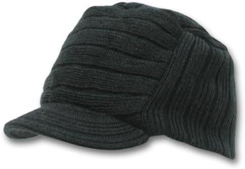 FLAT Top Jeep Pieces Knitted Hat with Peak Black