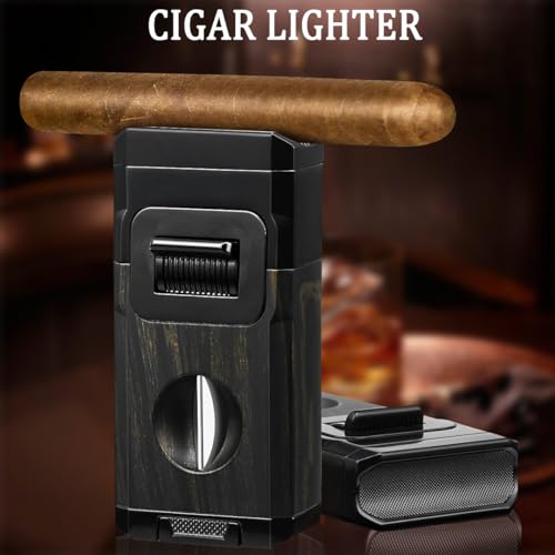 Encendedor para cigarros recargable con cortador y soporte negro miniatura 4