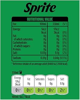 Sprite No Sugar 24 x 330ml Cans