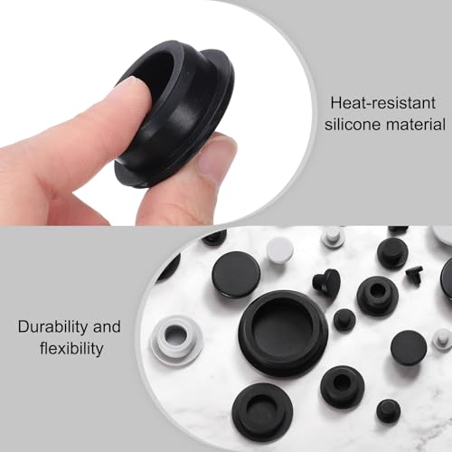 Image of uxcell 20 Pcs Hole Plugs, Heat Resistant Silicone Flush Type Fastener Hole Cover Plug for 31.3mm(1-7 /32 Inch) Hole, Round Snap Locking Tubing Plug Hole for Furniture Cabinet, Black