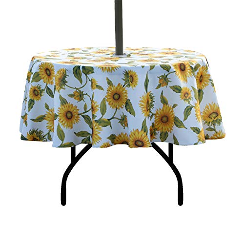 Image of EHouseHome Outdoor Indoor 70inch Round Tablecloth with Umbrella Hole and Zipper, Waterproof Zippered Patio Table Cloths, Spring /Summer Table Covers for Backyard Circular Table /BBQs /Picnic