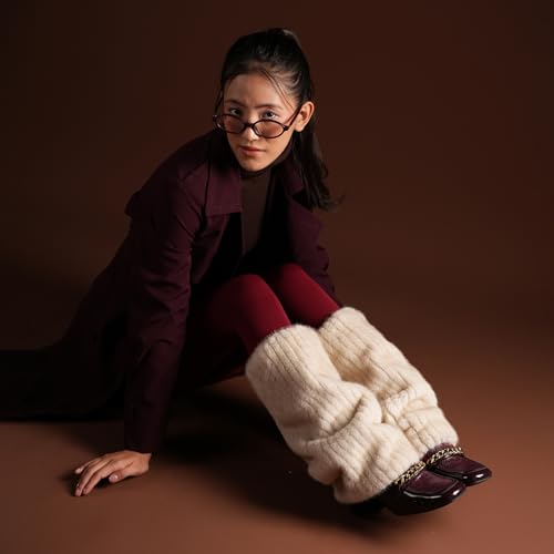 Image of Theater Women Ribbed Fur Leg Warmer - Cream | Soft Faux Fur with Ribbed Knit Base | Cozy Winter Layering Accessory | Stretchable & Free Size