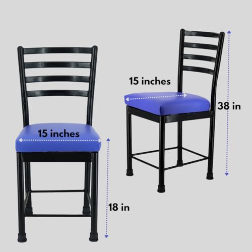 Image of Zidle Asphalt Dining Visitor Velvet seat Cushion Chair for Living Room | Cafe | Home | Restaurant |Powder Coated Metal Legs (2, Royal Blue, Black Coated Frame)