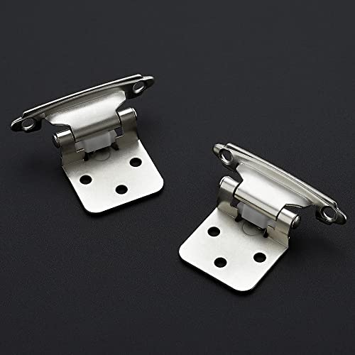 Image of Ravinte 60 Pack 30 Pairs 1 /2 Inch Overlay Cabinet Door Hinges Kitchen Satin Nickel Semi-Concealed Face Mount Self-Closing Cabinet Hinges with Bumpers & Screwdriver
