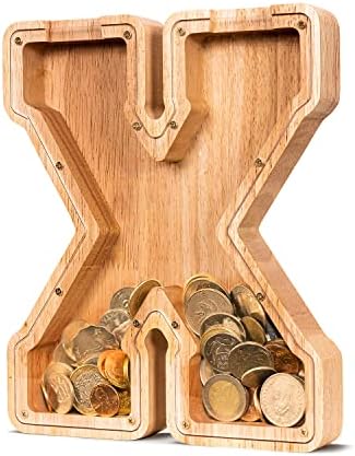 Summidate-Wooden-Letter-Piggy-Bank,Large Unbreakable Money Box, Coin Bank(Initial-E)