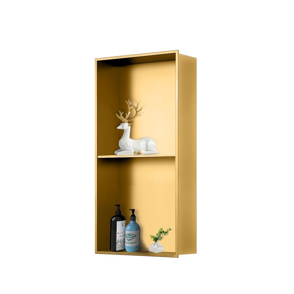 Niche de douche en acier inoxydable étagère murale encastrée double design épuré
